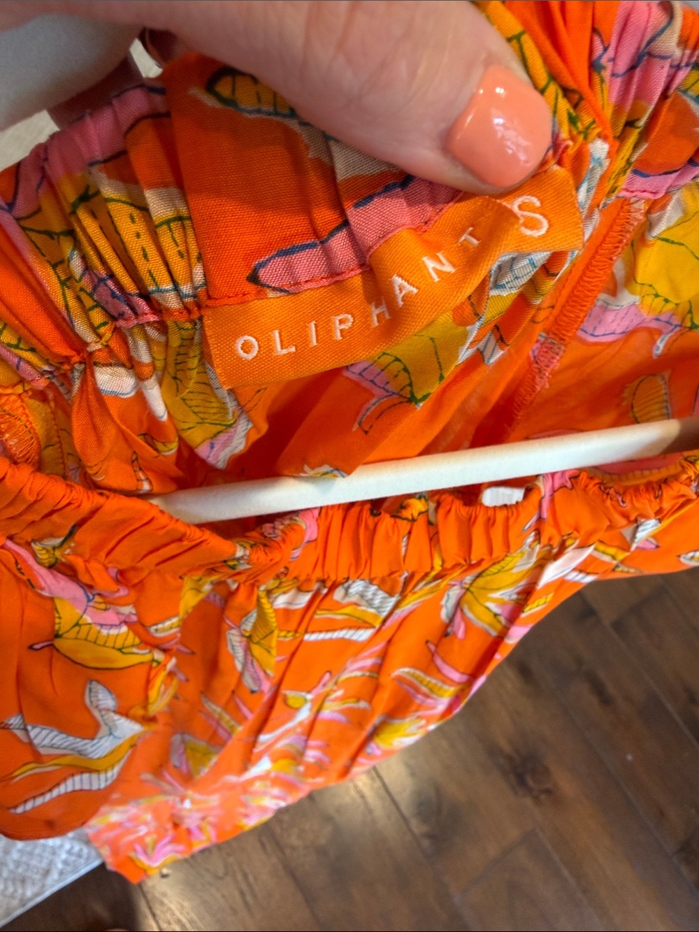 Oliphant- Women’s Orange Off The Shoulder Tropical Print MIDI Dress- Size: Small - Picture 5 of 9